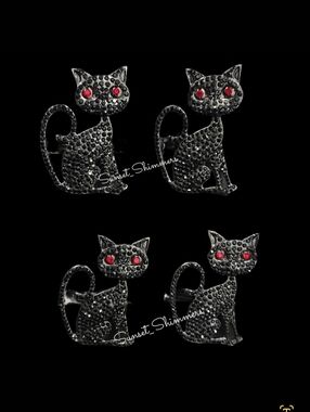 4 Black Cat Rhinestone Napkin Ring Set NEW
